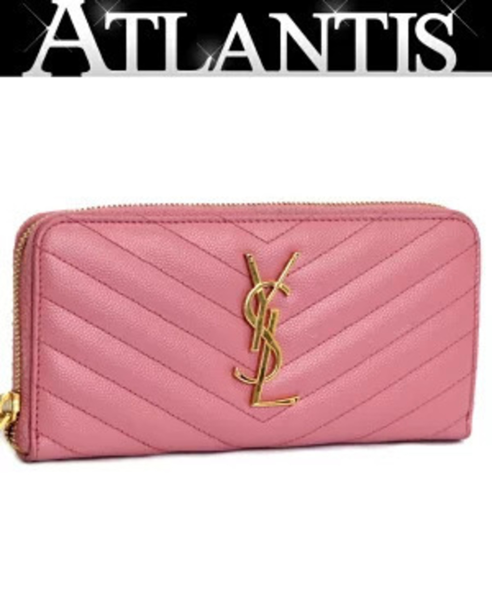 Saint Laurent Paris round zipper long wallet leather pink